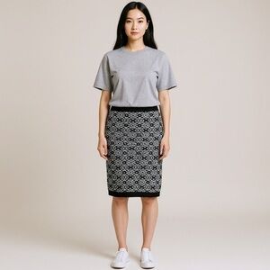 PINK Rose pencil sweater skirt fitted abstract design geometric black grey sz S